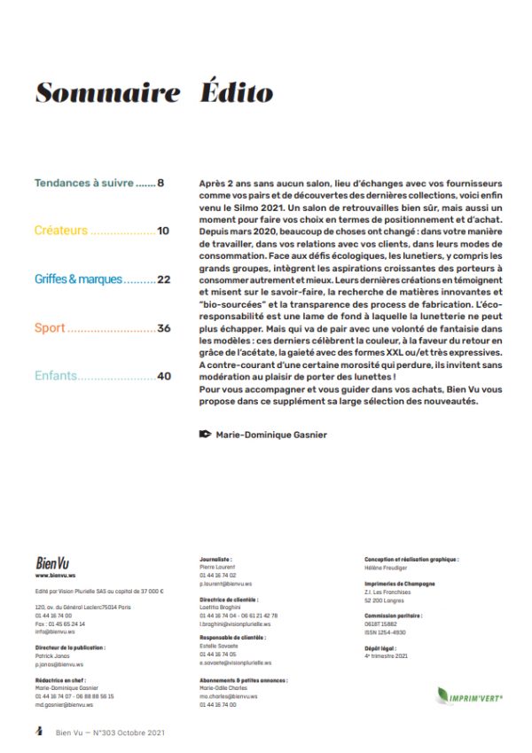 Bien Vu N°303 - Octobre 2021 - Supplément Collection - Sommaire