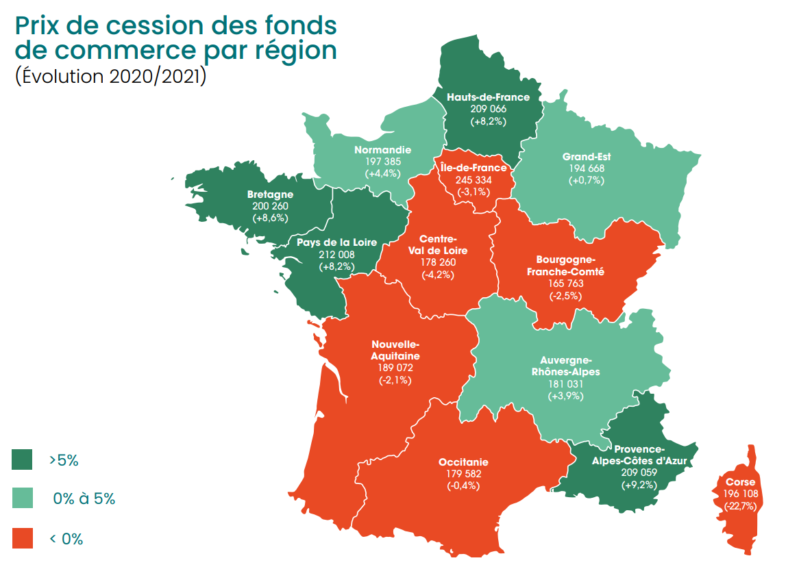 Prix ce cession des fonds de commerce par région