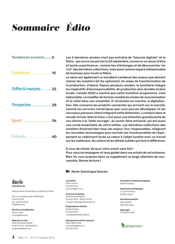 Bien Vu N°314 - Octobre 2022 - Supplément Collection - Sommaire